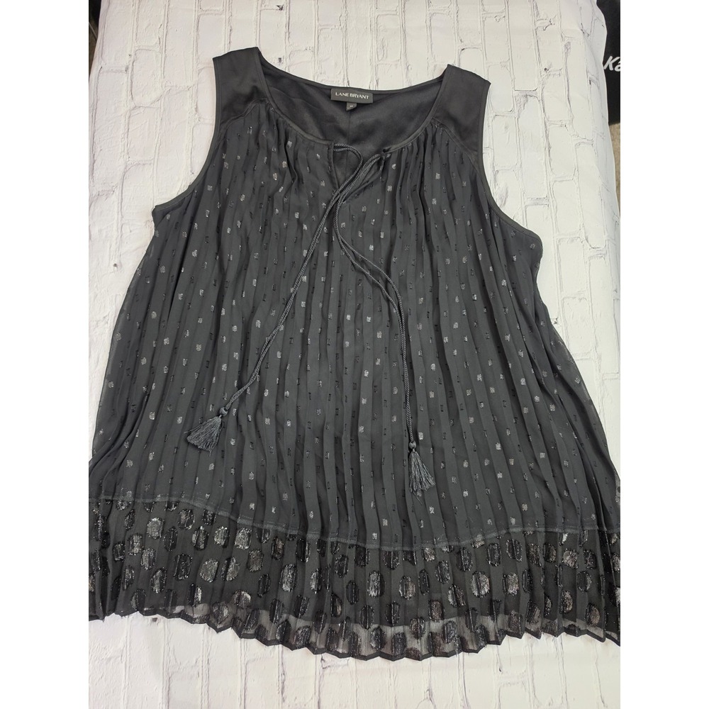 Lane Bryant Womens Size 22 Black Pleated Embellished Dressy Tank Top Lined